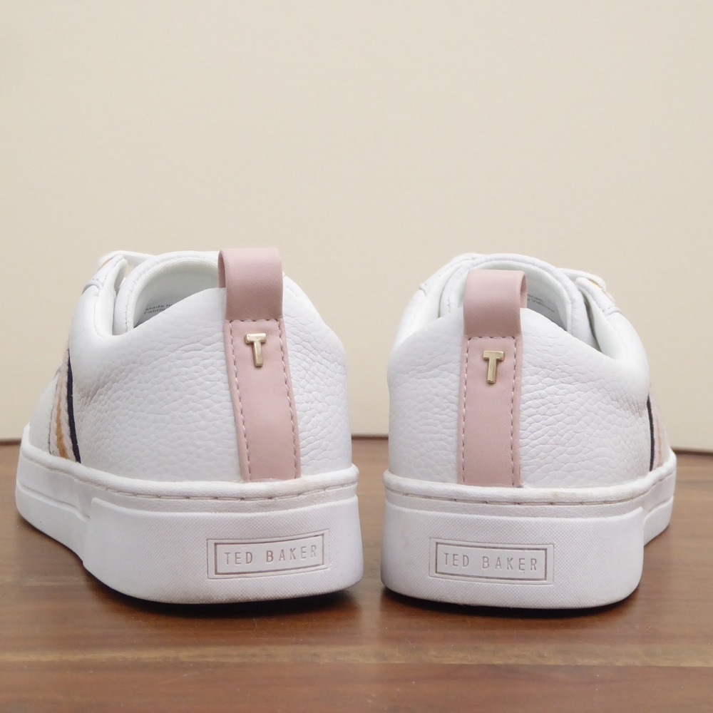 Ted Baker Womens Baily Sneakers Lace Up White Leather Webbing Stripe Size 6 - Picture 6 of 10